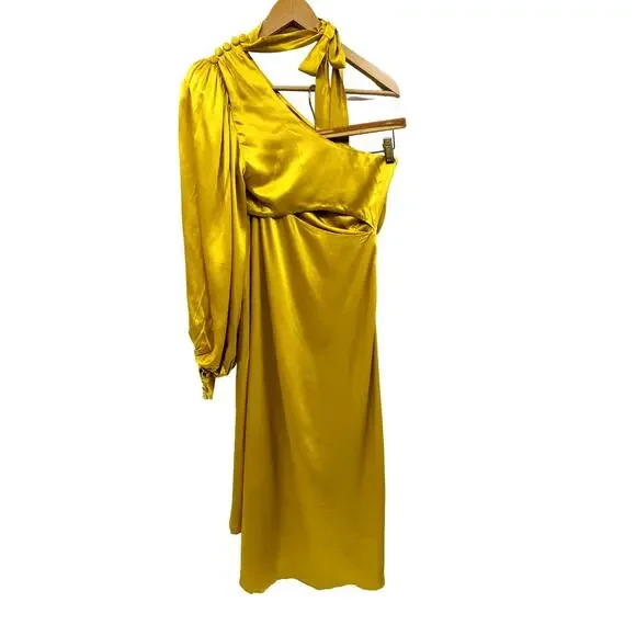 For Love & Lemons Mila Yellow Satin One Shoulder dress NWT
